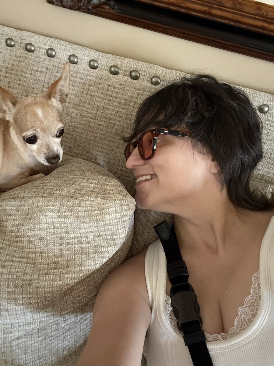 Heidi Briones with Frida, her grandma’s chihuahua